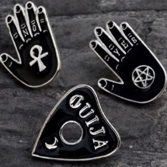 Lot of 3 Ouija Oracle Ankh Pentagram Mystical Witch Pin - Picture 1 of 4